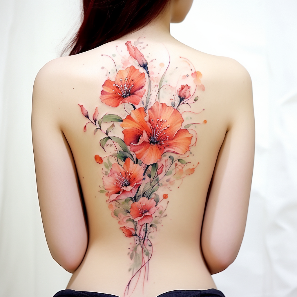 tatuagem-de-flor-peonia-laranja