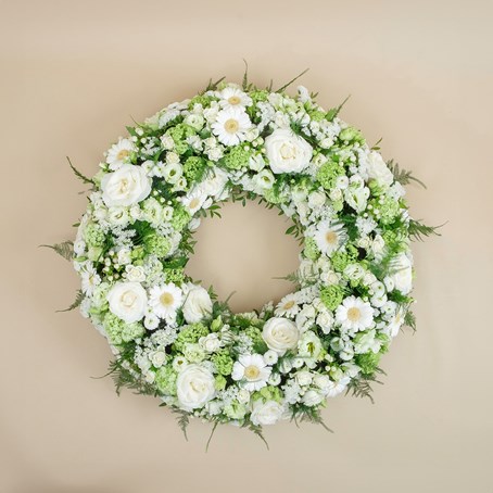 Funeral wreath with roses and gerberas